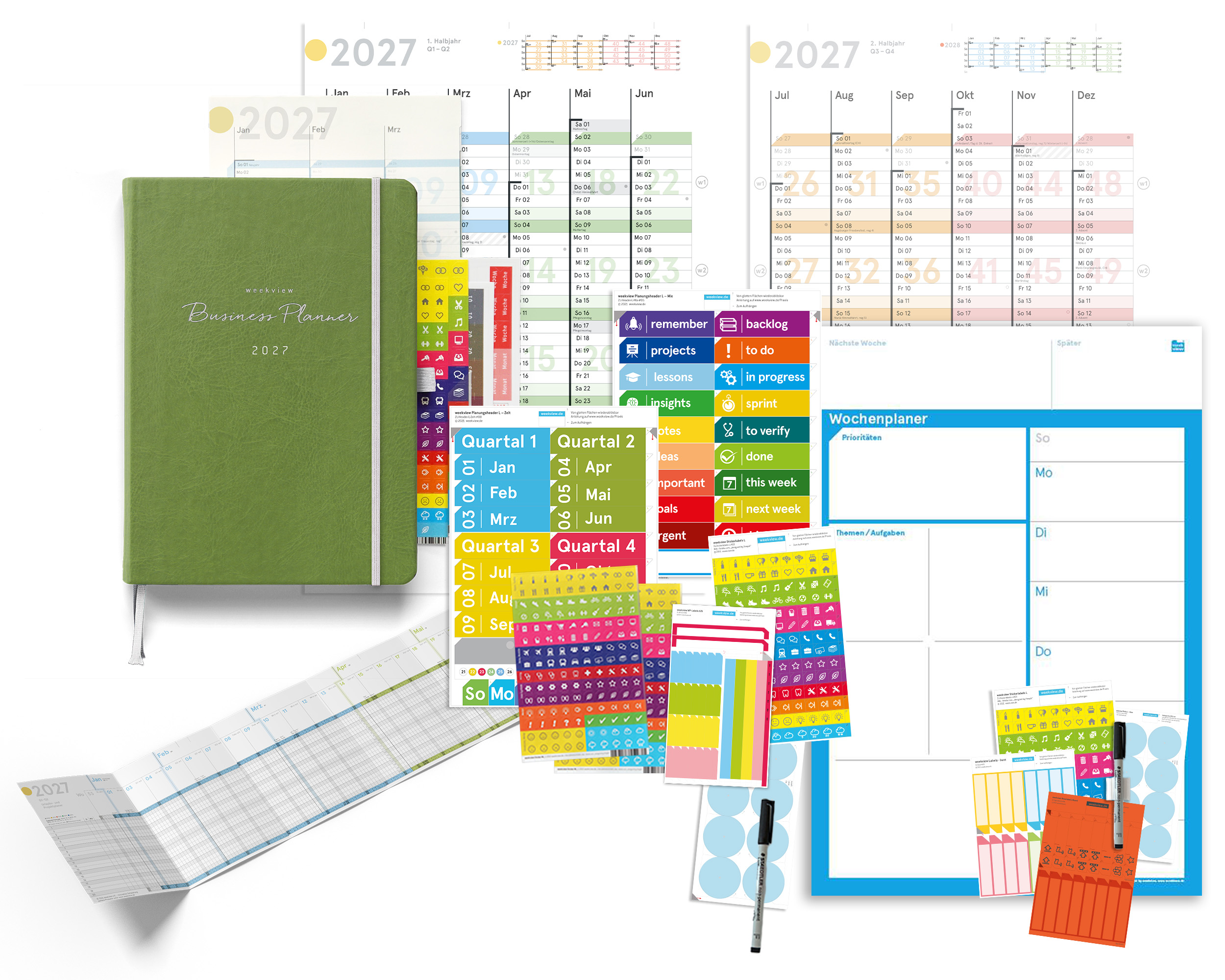 weekview Business Planner 2027 A5+ Bundle wall planner | Olive Green Edition