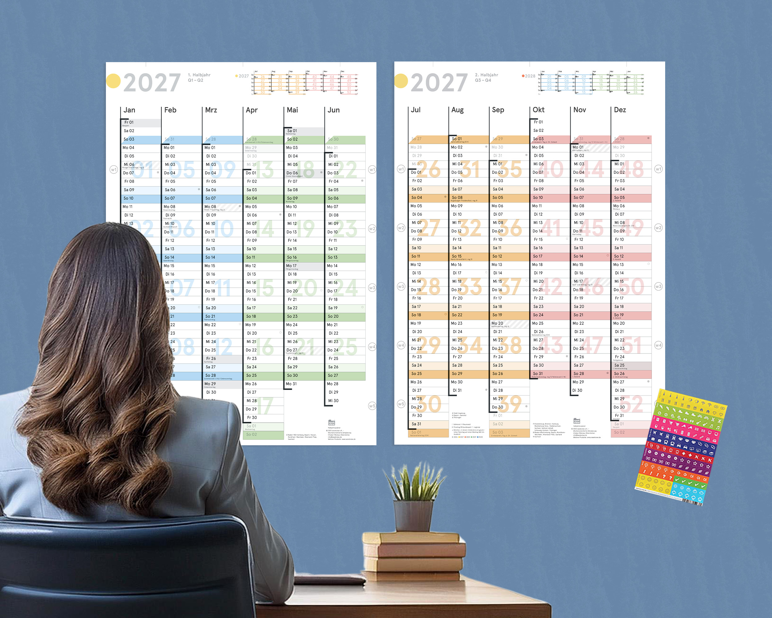 Wandkalender 2027, DIN A1 (2x A2h Halbjahresplaner)