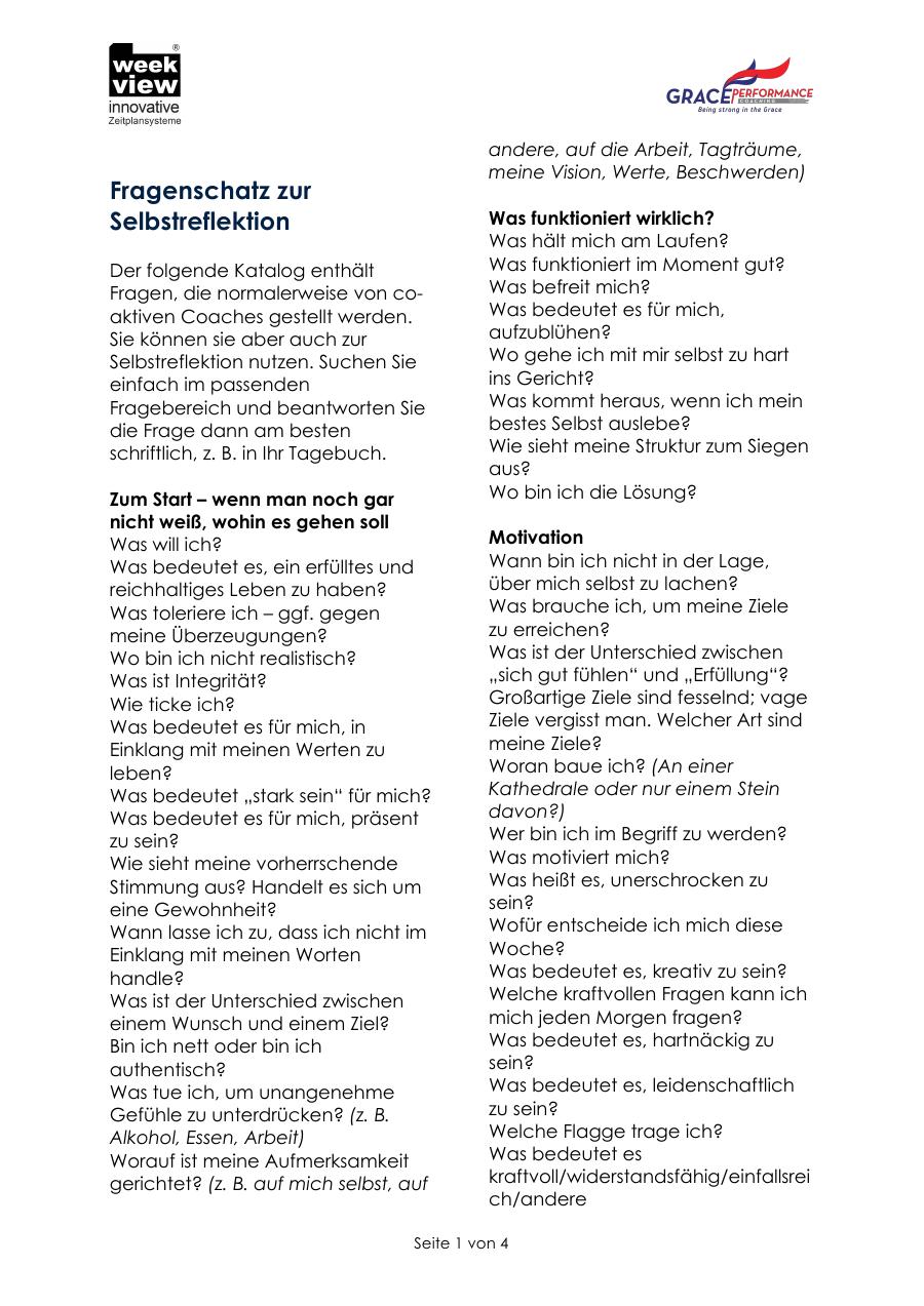Vorschau: Fragenschatz zur Selbstreflexion