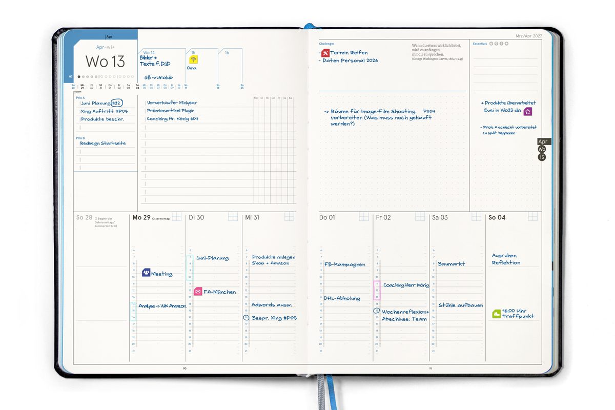 Original-Wochenansicht des Business Planner Pro A4 2027