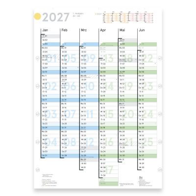 Wandkalender 2027, DIN A1 (2x A2h Halbjahresplaner)